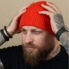 Engineered Knit Ribbed Beanie Fire Red