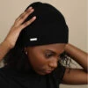Seeberger Turn Up Beanie In Recycled Yarn Black